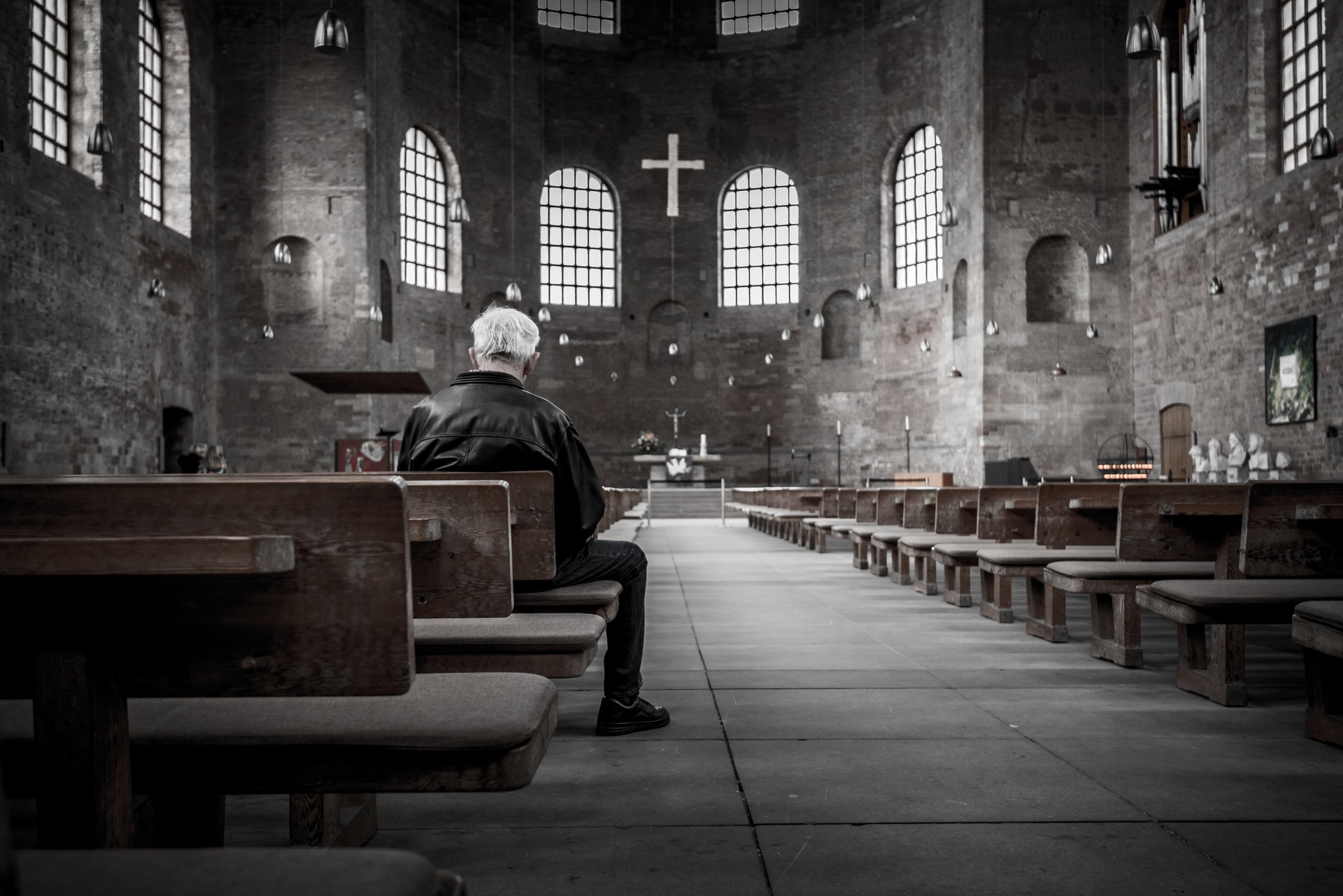 Man in cathedral photo